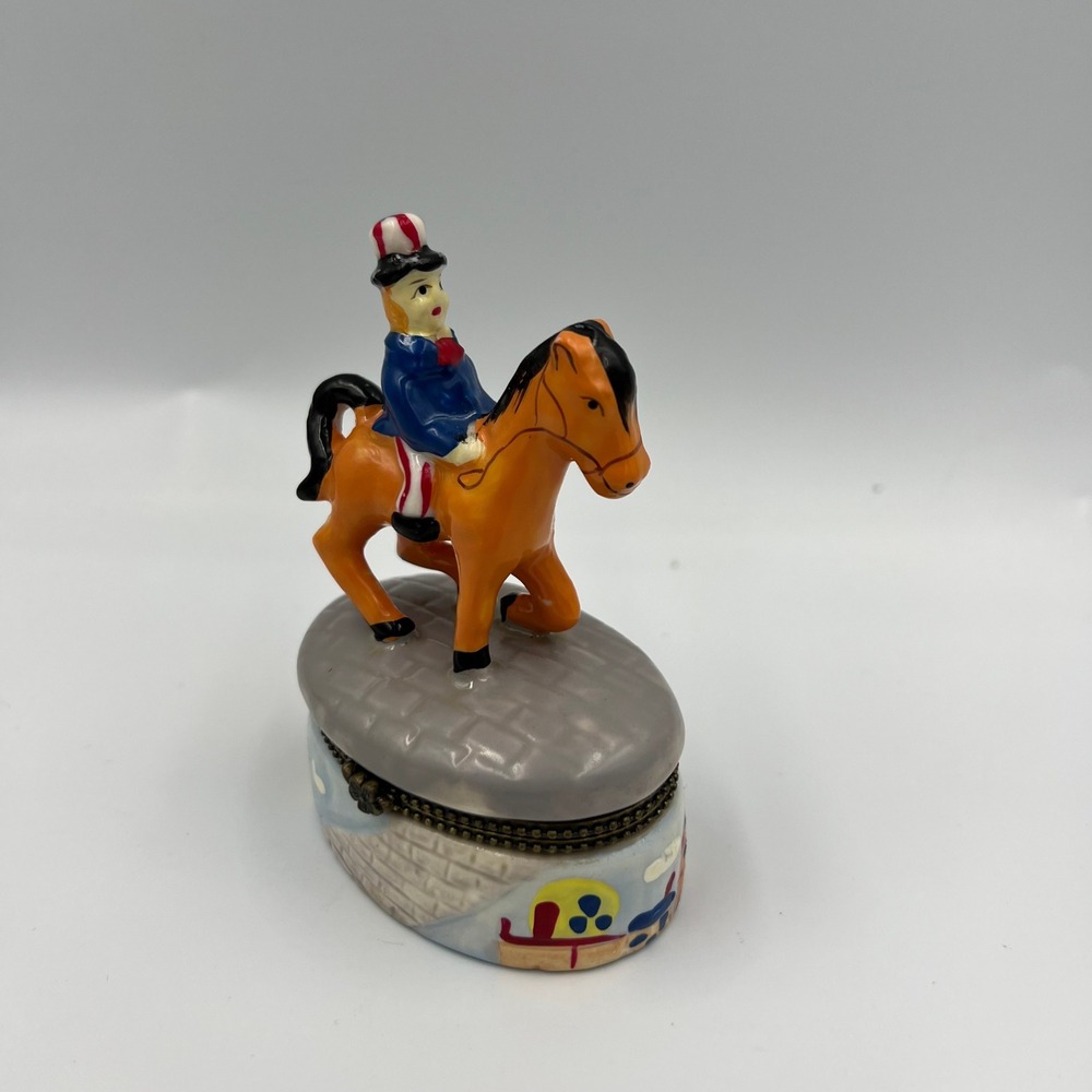 Vintage Uncle Sam Ceramic Trinket Box Americana Patriotic Jewelry Box Horse - Picture 1 of 11